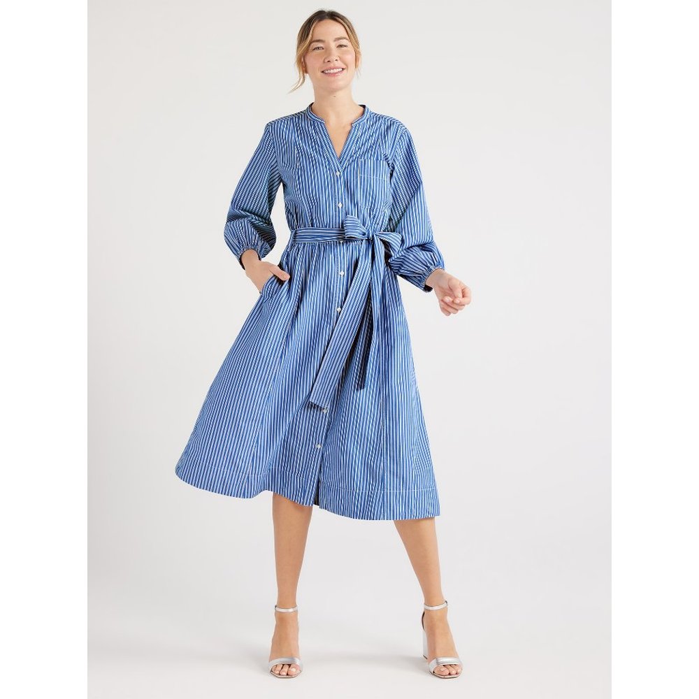 Free Assembly Women’s Belted Midi Dress, Sizes XS-XXXL
